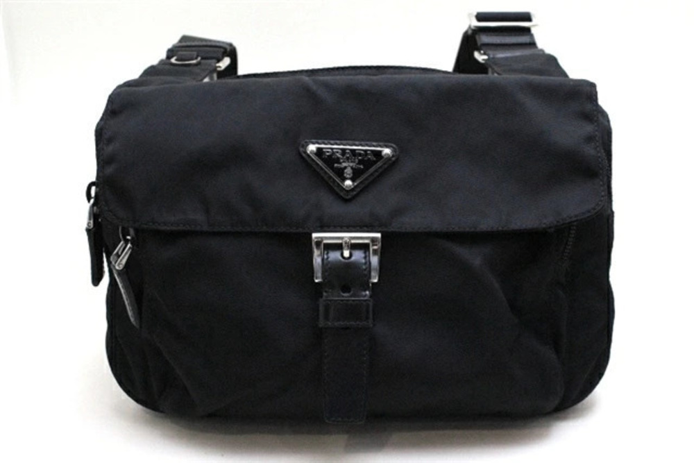 Prada Tessuto Saffiano Leather Shoulder Bag Black